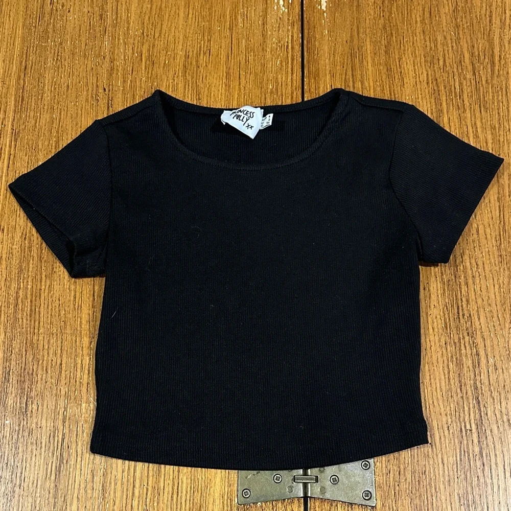 PRINCESS POLLY Black Ribbed Top - Picture 1 of 5
